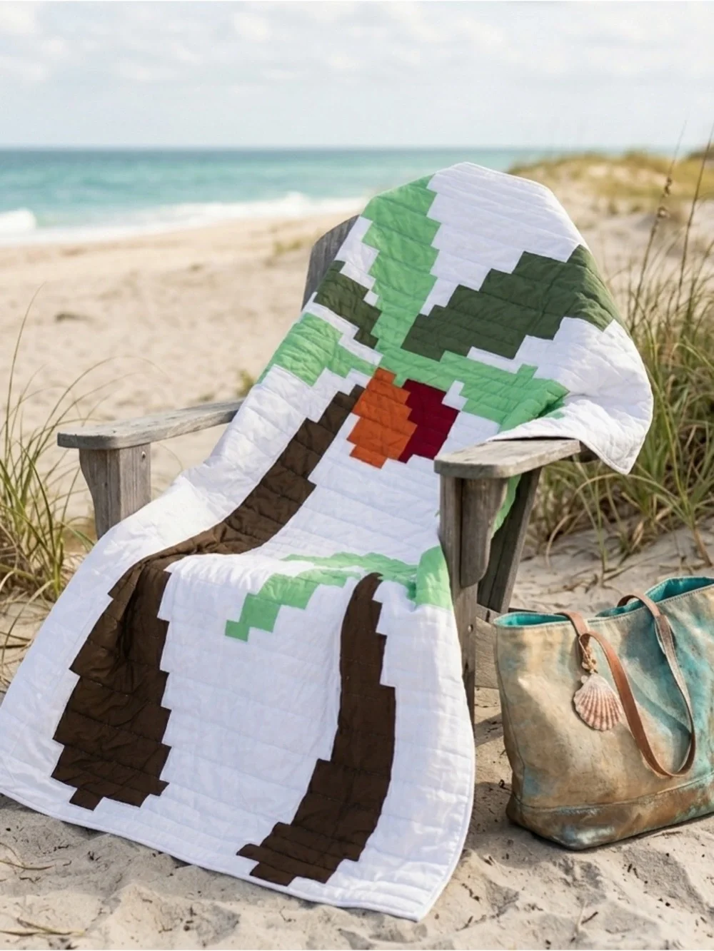 Handmade Analog Island FINISHED patchwork Queen Size 100%cotton Quilt